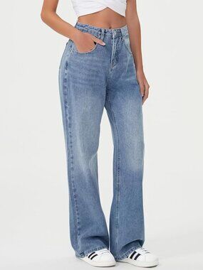 HDLTE High Rise Wide Leg Jeans Women's Small Light Wash Stretch Denim